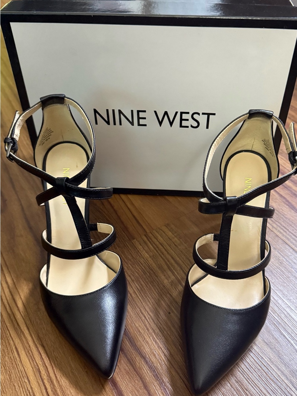 Nine West Black Multi-Strap Pointed Toe Heels